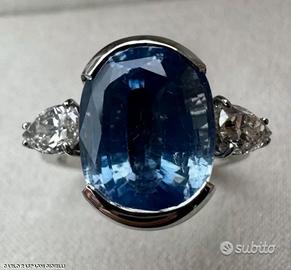 ANELLO ORO 18kt. DIAMANTI GOCCE E ZAFFIRO ct. 8,35