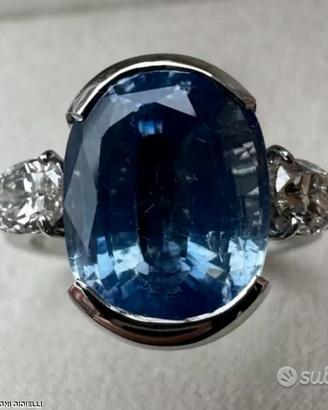 ANELLO ORO 18kt. DIAMANTI GOCCE E ZAFFIRO ct. 8,35