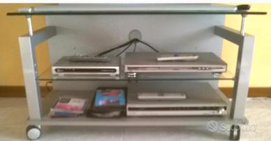 carrello porta TV con ripiani in vetro