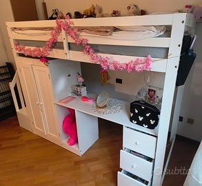 Letto a Soppalco Multifunzione Bianco 