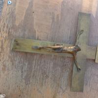ANTICO CROCIFISSO CROCE OTTONE BRONZO