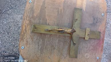 ANTICO CROCIFISSO CROCE OTTONE BRONZO