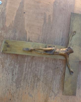 ANTICO CROCIFISSO CROCE OTTONE BRONZO