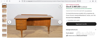 Scrivania "Boomerang" vintage anni '60