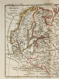 Stampa Antica "Russia Svezia Norvegia" 1837-47