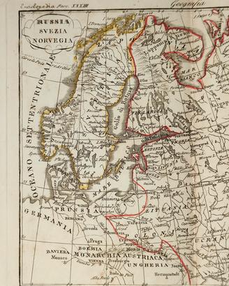 Stampa Antica "Russia Svezia Norvegia" 1837-47