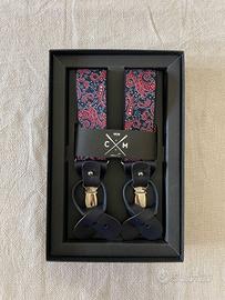 Bretelle uomo blu paisley rosso - nuove in scatola