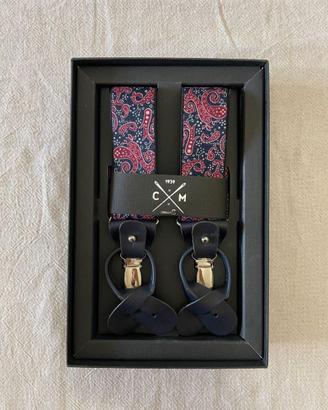 Bretelle uomo blu paisley rosso - nuove in scatola