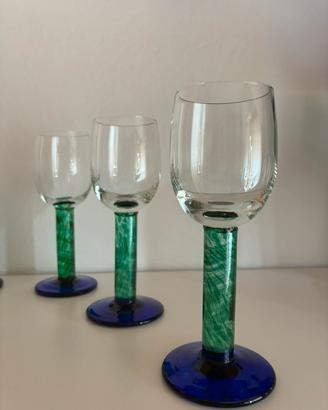 Calici in vetro Soffiato stelo verde e base blu