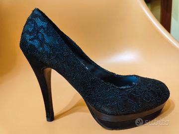 decollete invernali nere con ricamo in pizzo