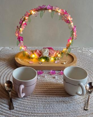 Centrotavola decorativo floreale con lucine led e 