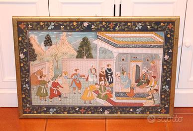 Dipinto Seta Stile Mughal Quadro Indiano Miniatura