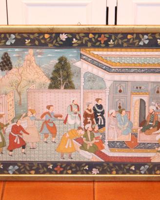 Dipinto Seta Stile Mughal Quadro Indiano Miniatura