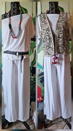 Completo tshirt e pantaloni in viscosa bianco