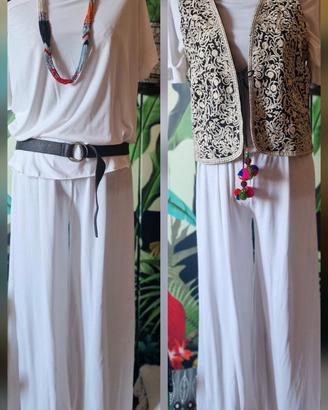 Completo tshirt e pantaloni in viscosa bianco