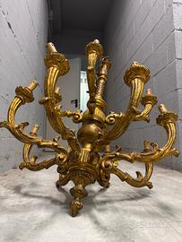 Lampadario fiorentino in legno dorato 12 luci