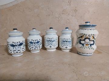 5 barattoli cucina ceramica decorati a mano 