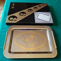 VASSOIO GNUTTI INOX 18/10 DECORATO IN ORO 24 Kt