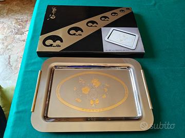 VASSOIO GNUTTI INOX 18/10 DECORATO IN ORO 24 Kt