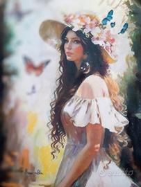 DIPINTO OLIO SU TELA 40 X 30 SOFIE CON FARFALLE