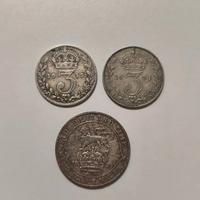 Lotto 3 monete in argento Regno Unito 