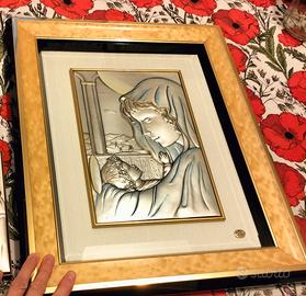 Quadro madonna con bambino in lastra argento 