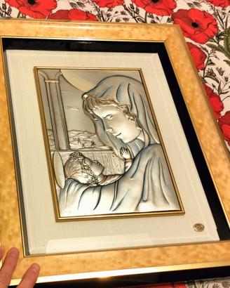 Quadro madonna con bambino in lastra argento 