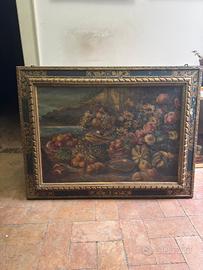 Grande Dipinto Antico Olio su Tela - Natura Morta 
