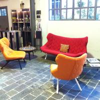 Divano Kartell Foliage rosso+due poltrone arancio