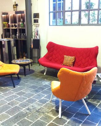 Divano Kartell Foliage rosso+due poltrone arancio