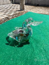 Anatra in Vetro di Murano con Murrine e  argento