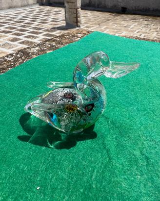 Anatra in Vetro di Murano con Murrine e  argento