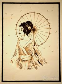 quadro pirografo geisha