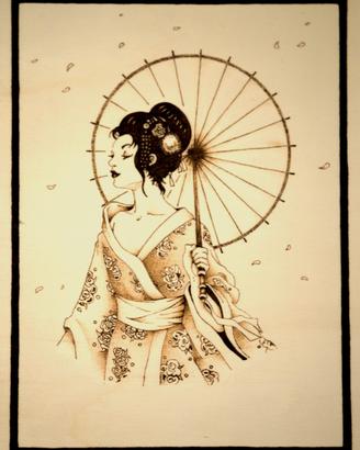 quadro pirografo geisha