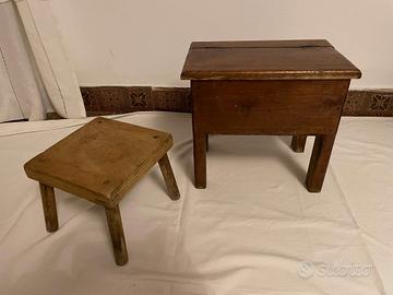 sgabello piccolo in legno e piccola sedia in legno