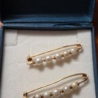 coppia di spille vintage oro e perle