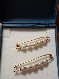 coppia di spille vintage oro e perle
