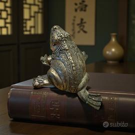 Statua scultura lega bronzo rana vintage Oriente