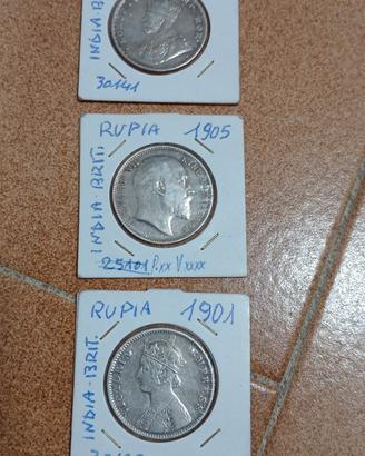 3 monete d'argento gran bretagna india 