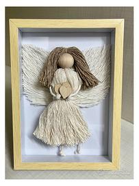 Quadro 3D Angelo in Macramè e Legno