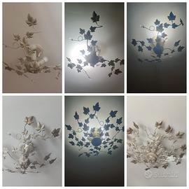 Tris di plafoniere shabby chic a foglie