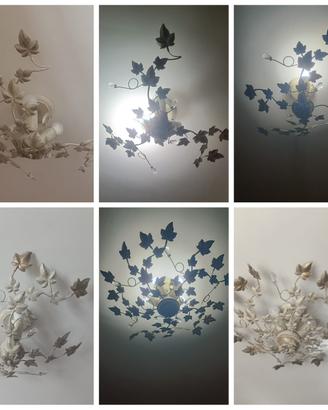 Tris di plafoniere shabby chic a foglie