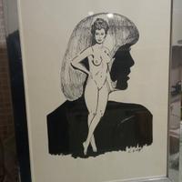 Quadro vintage anni 70 figura femminile stilizzata