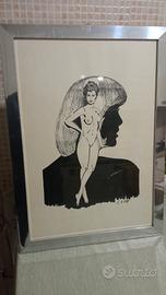 Quadro vintage anni 70 figura femminile stilizzata