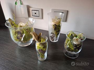 Set 4 vasi in vetro con decorazioni argento