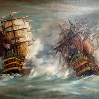 Dipinto Olio Su tela - BATTAGLLIA NAVALE