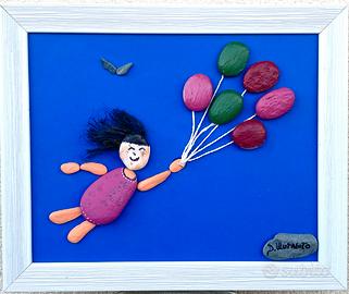 Quadro fatto a mano con legni e pietre di mare