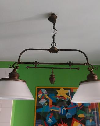 lampadario in ottone e vetro