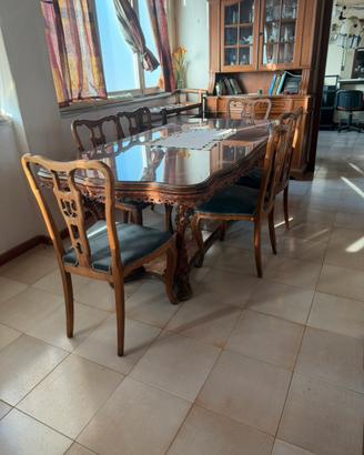 Tavolo + sparecchia tavola in noce tarsiato +crist