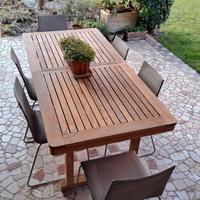 TAVOLO TEAK GIARDINO UNOPIU'  +  NR.6 SEDIE